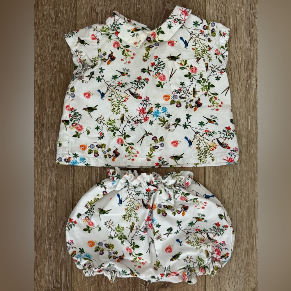 Makie White Floral & Bird Print Kids Matching Set